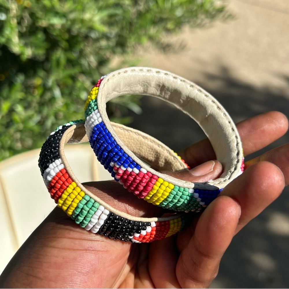 VTG West African Leather beaded bracelet 3” diameter 🇧🇯